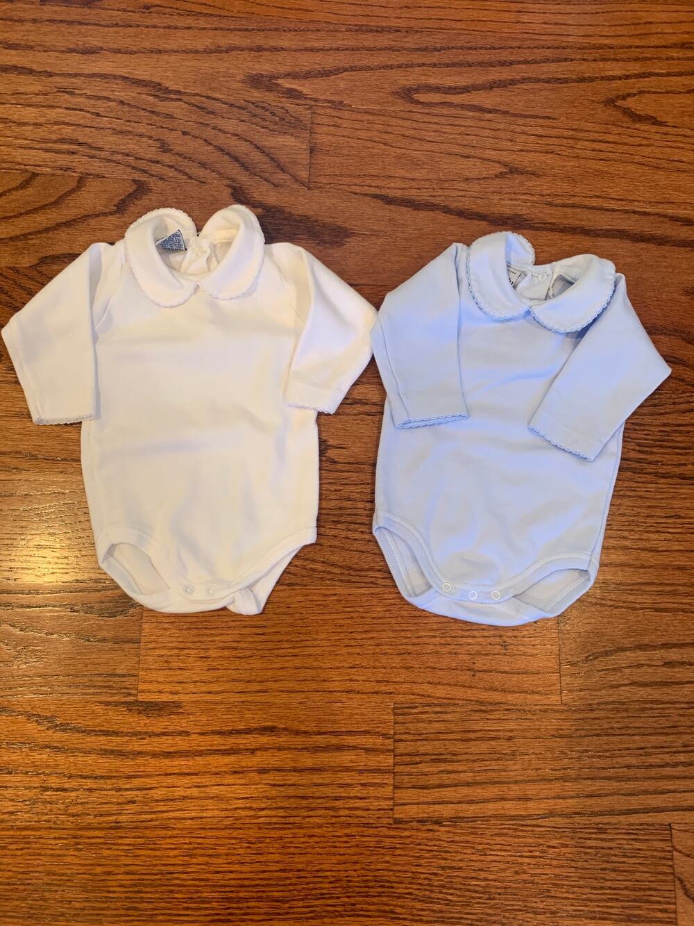 Babidu Peter Pan Collar Long Sleeve Bodysuit Lot (2) | White Blue | 3 Months